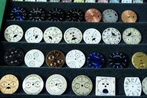 Dials for the various timepieces in the collection