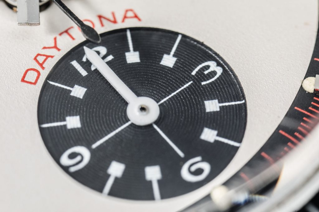 "Daytona" written in red above the hours totalizer of the 6241 Rolex Paul Newman Daytona